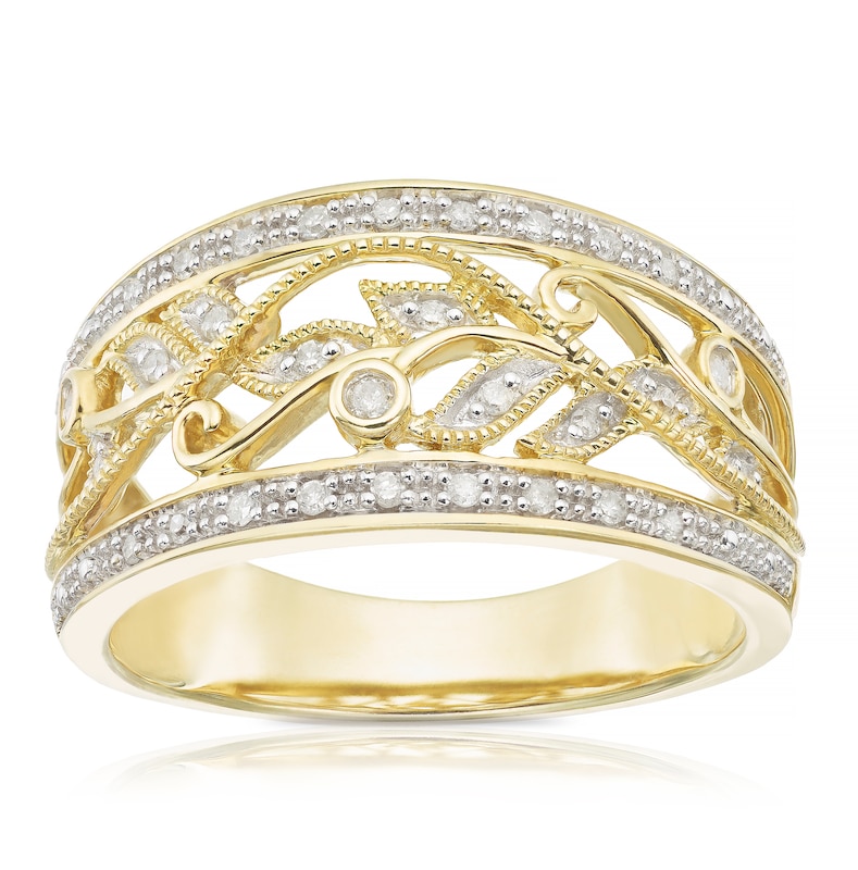 9ct Yellow Gold 0.12ct Diamond Floral Eternity Ring