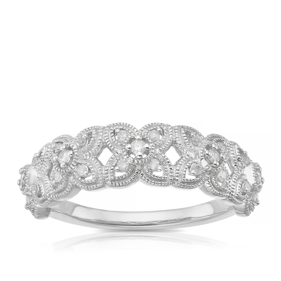 9ct White Gold Floral Half Eternity 0.12ct Diamond Ring