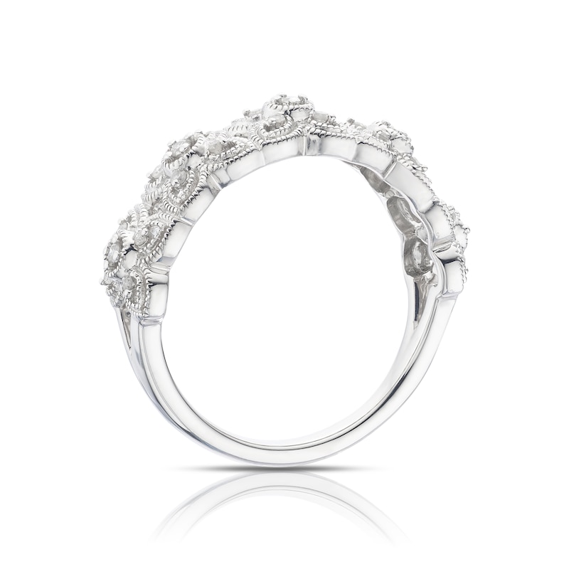 Main Image 3 of 9ct White Gold 0.12ct Diamond Floral Half Eternity Ring