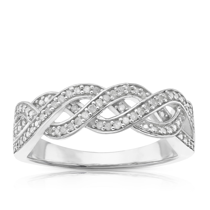 Main Image 1 of Sterling Silver 0.10ct Diamond Woven Half Eternity Ring