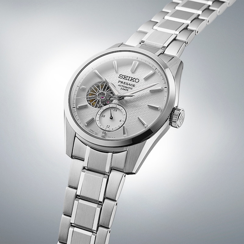 Main Image 3 of Seiko Presage 'Shiro' Sharp Edged Open Heart Men's Bracelet Watch