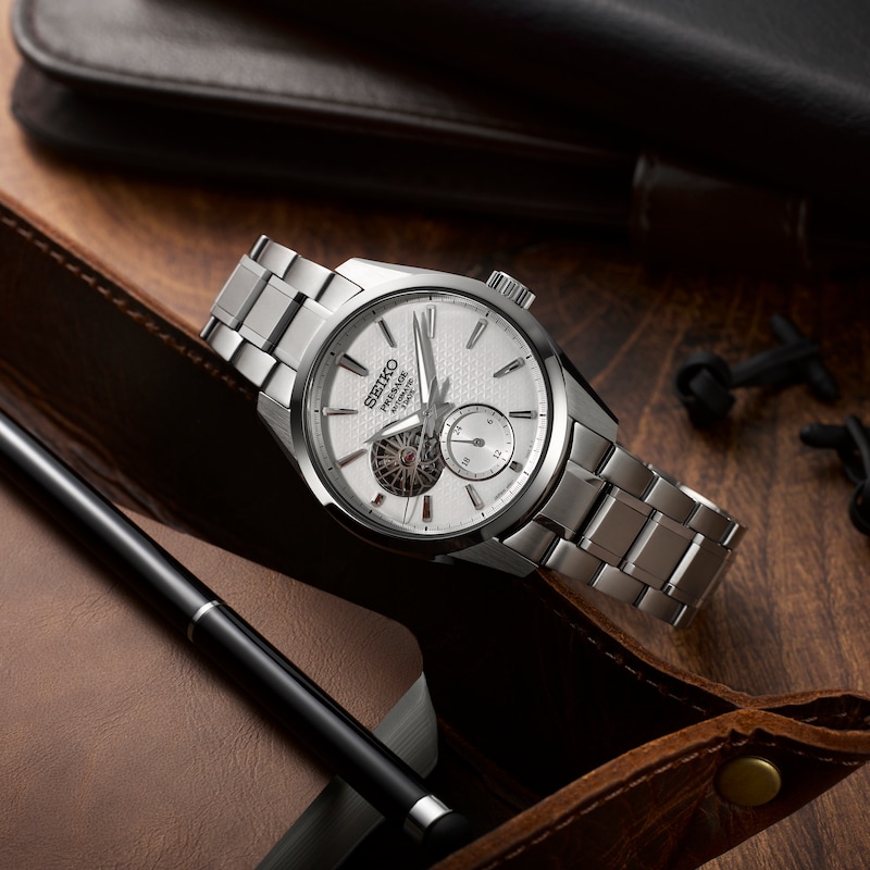 Main Image 6 of Seiko Presage 'Shiro' Sharp Edged Open Heart Men's Bracelet Watch