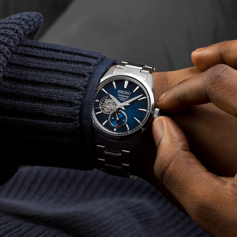 Main Image 8 of Seiko Presage 'Ao' Sharp Edged Open Heart Men's Bracelet Watch