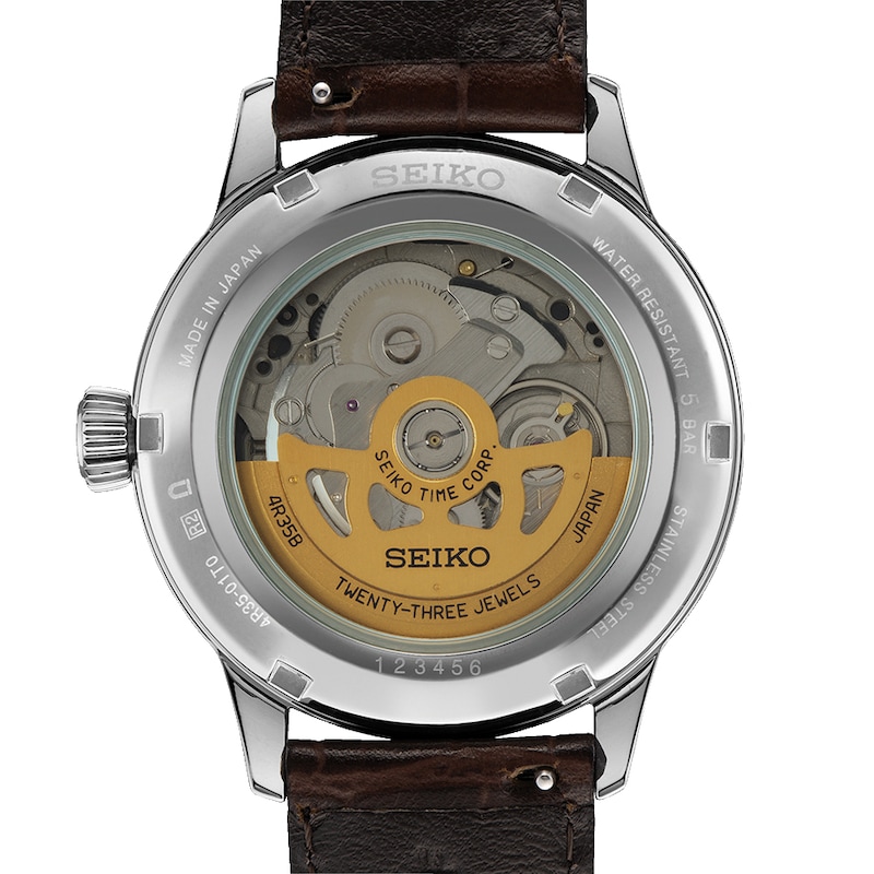 Seiko Men's Presage Cocktail Time Brown Leather Strap Watch