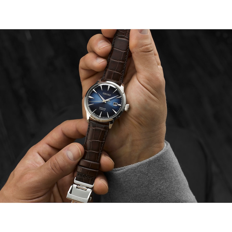 Main Image 3 of Seiko Men's Presage Cocktail Time Brown Leather Strap Watch