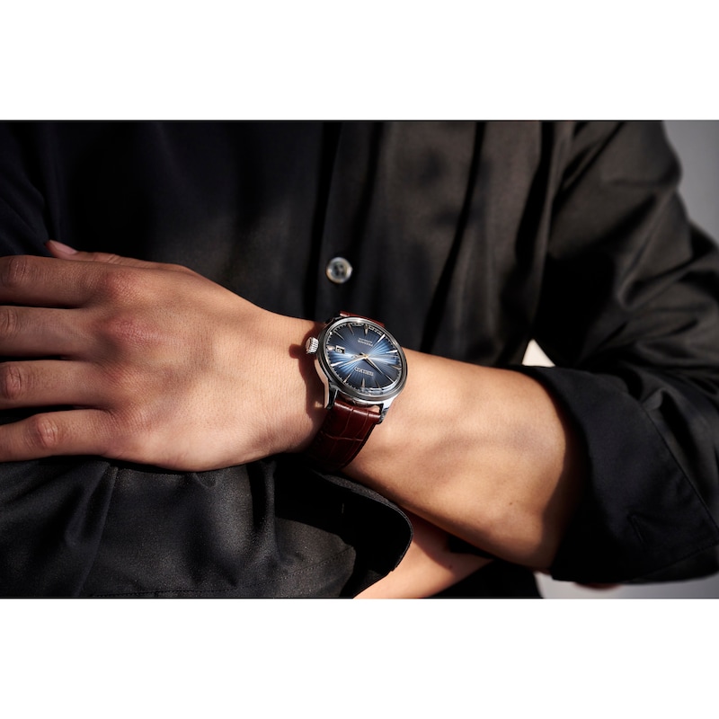 Seiko Men's Presage Cocktail Time Brown Leather Strap Watch | H.Samuel