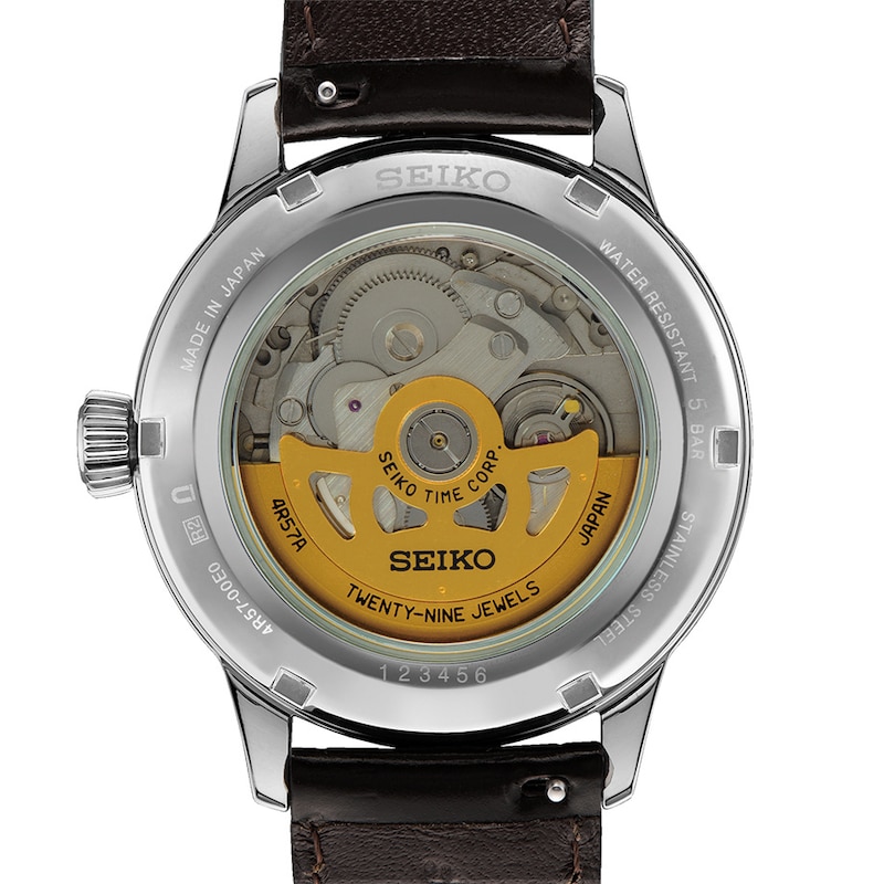 Seiko Men's Presage Mockingbird Brown Leather Strap Watch