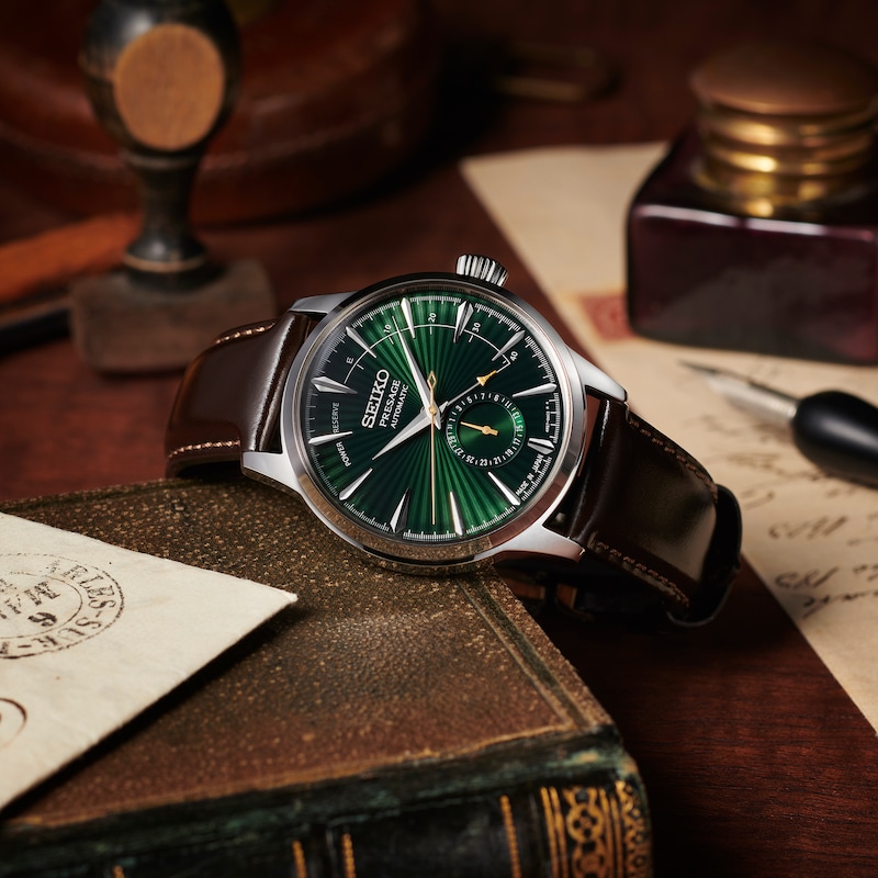 Main Image 5 of Seiko Men's Presage Mockingbird Brown Leather Strap Watch