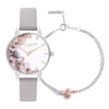 Olivia Burton Grey Leather Strap Watch & Two Tone Bee Bracelet Gift Set