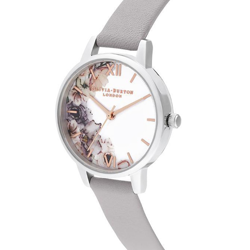 Main Image 2 of Olivia Burton Grey Leather Strap Watch & Two Tone Bee Bracelet Gift Set