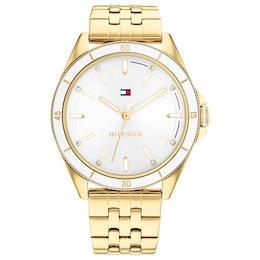 Tommy Hilfiger Crystal Ladies' White Dial & Gold IP Bracelet Watch