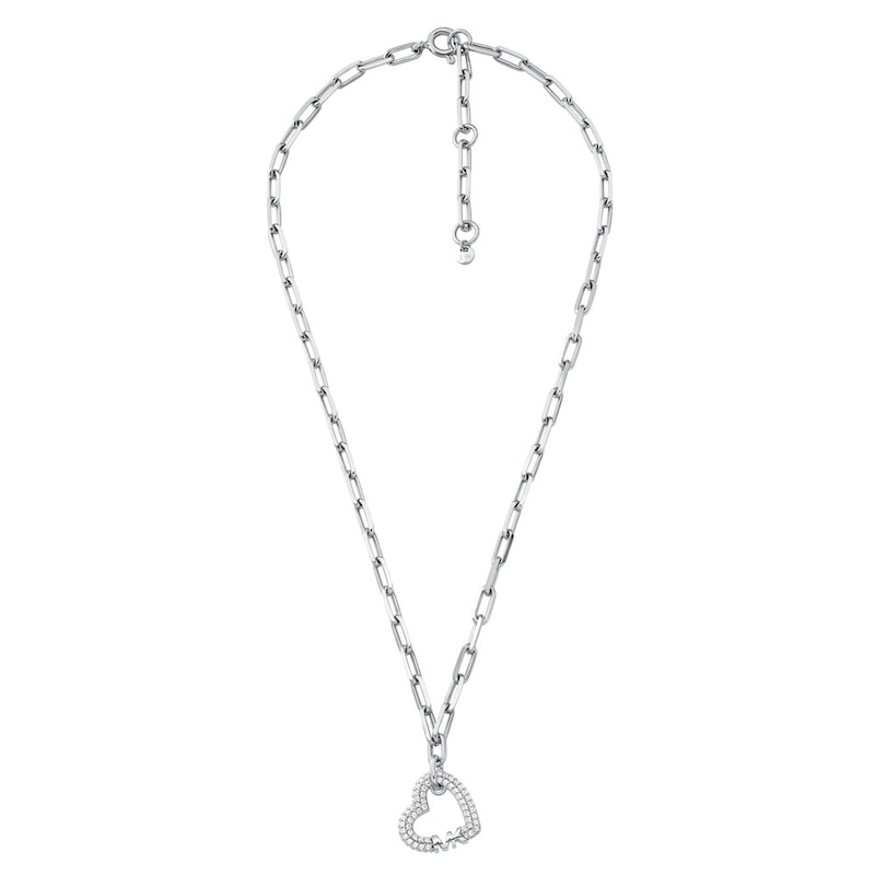 Main Image 1 of Michael Kors Love Sterling Silver Cubic Zirconia Heart Chain Necklace