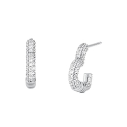 Michael Kors Love Sterling Silver Cubic Zirconia Heart Hoop Earrings
