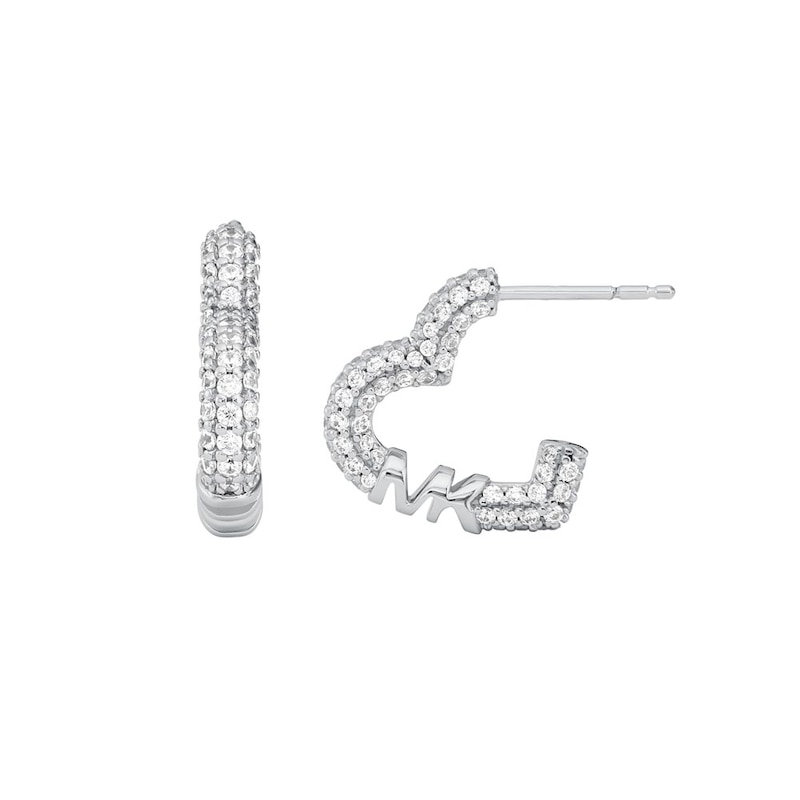 Main Image 2 of Michael Kors Love Sterling Silver Cubic Zirconia Heart Hoop Earrings