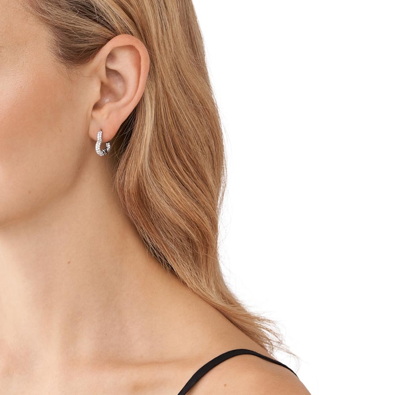 Main Image 3 of Michael Kors Love Sterling Silver Cubic Zirconia Heart Hoop Earrings