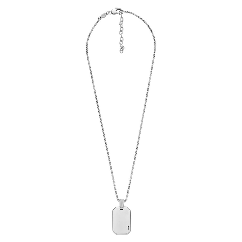 Fossil Drew Men's Stainless Steel Tag Pendant Necklace | H.Samuel