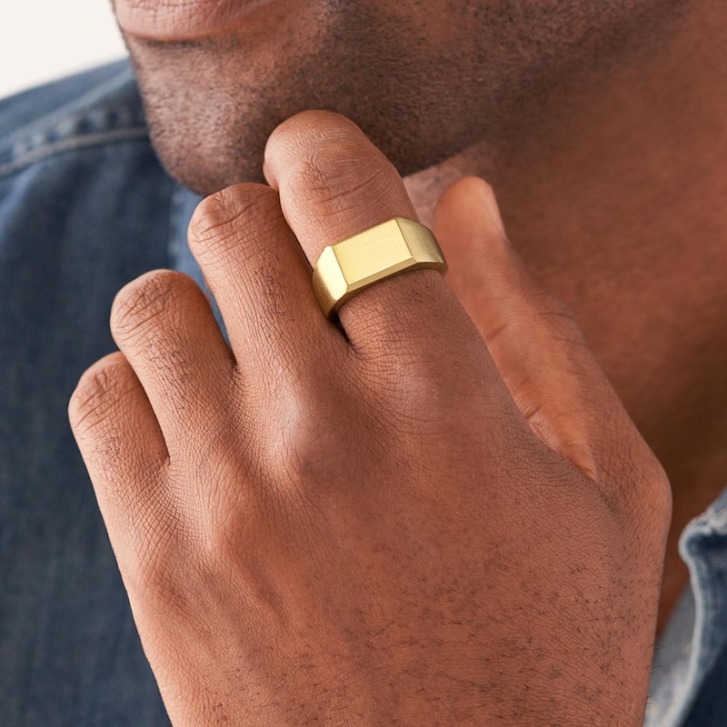 Fossil All Stacked Up Gold Plated Signet Ring (Size T 1/2)