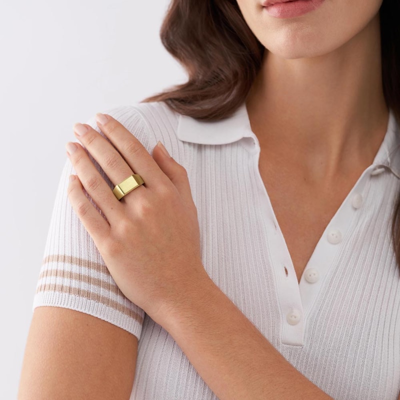 Fossil All Stacked Up Gold Plated Signet Ring (Size T 1/2)