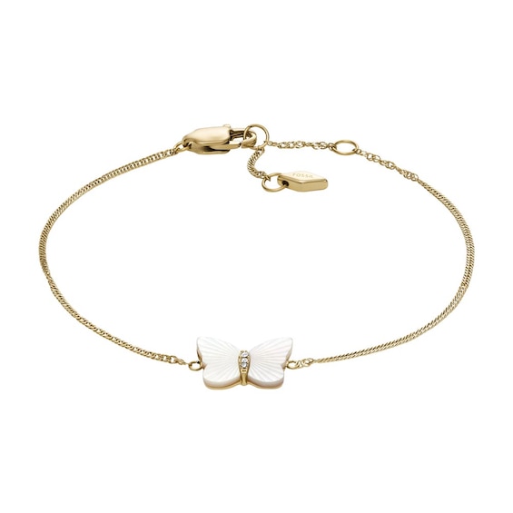 Fossil Radiant Wing Mother of Pearl Butterfly Chain Bracelet