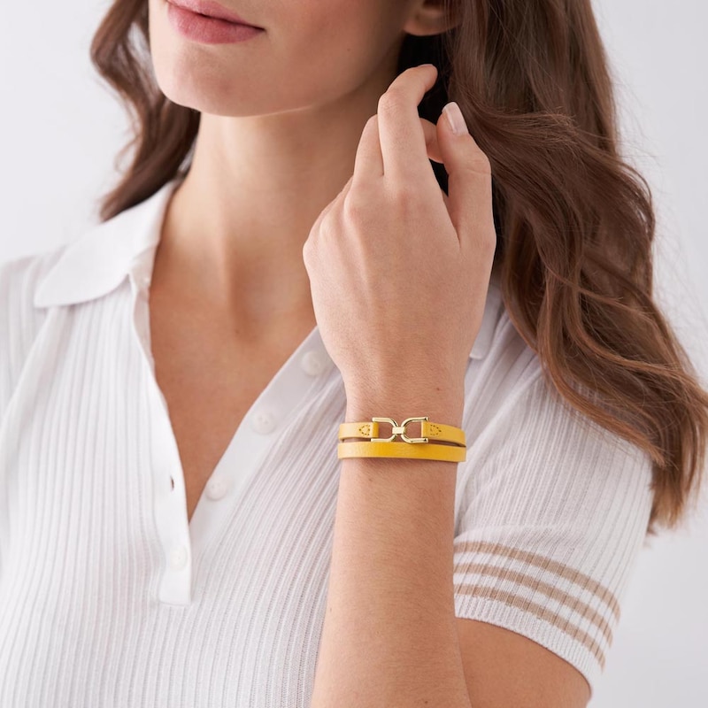 Main Image 3 of Fossil Heritage D-Link Lemon Yellow Leather Strap Bracelet
