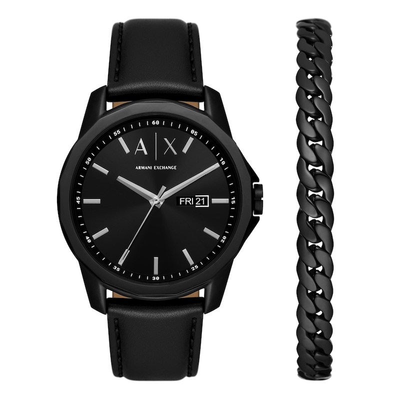Main Image 1 of Armani Exchange Men's Black Watch & Bracelet Gift Set
