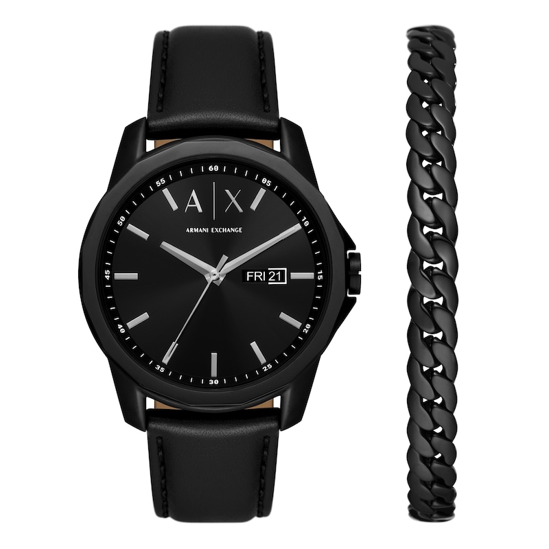 Armani Exchange Men's Black Watch & Bracelet Gift Set