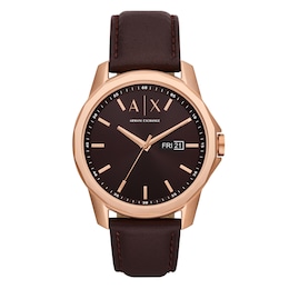 Armani Exchange Men's Brown Leather Strap Watch
