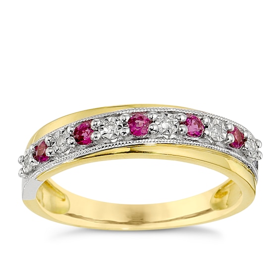 9ct Yellow Gold Ruby and Diamond Ring