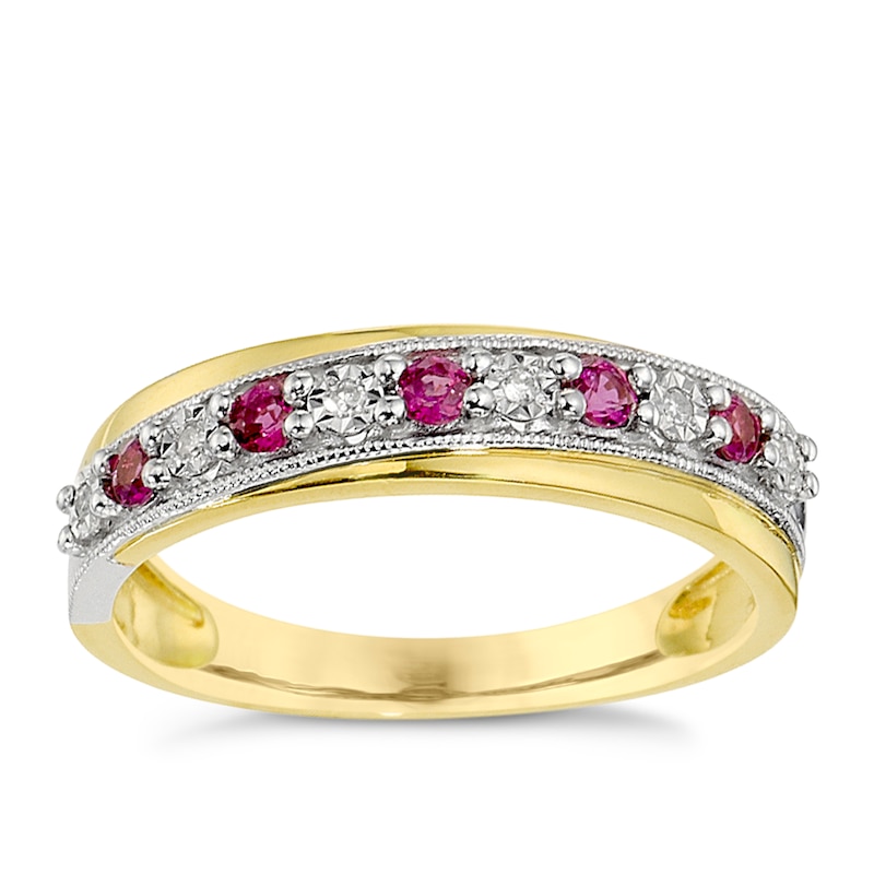 Main Image 1 of 9ct Yellow Gold Ruby & Diamond Ring