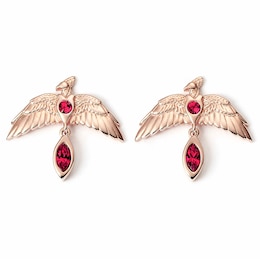 Harry Potter Rose Gold Plated Silver Red Crystal Fawkes Stud Earrings