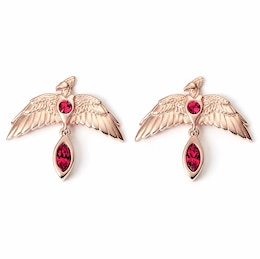Harry Potter Rose Gold Plated Sterling Silver Red Crystal Fawkes Stud Earrings