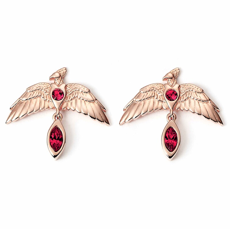 Main Image 1 of Harry Potter Rose Gold Plated Sterling Silver Red Crystal Fawkes Stud Earrings