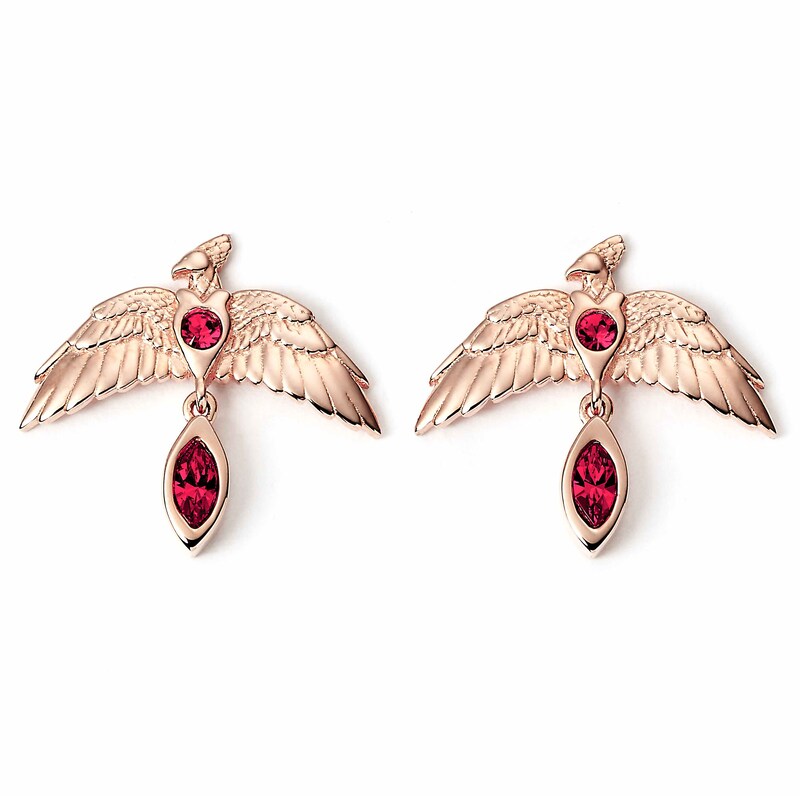 Harry Potter Rose Gold Plated Silver Red Crystal Fawkes Stud Earrings