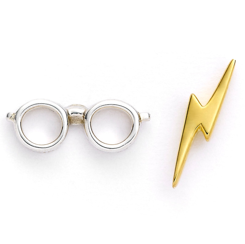 Main Image 2 of Harry Potter Sterling Silver & Gold Plated Lightning Bolt & Glasses Stud Earrings