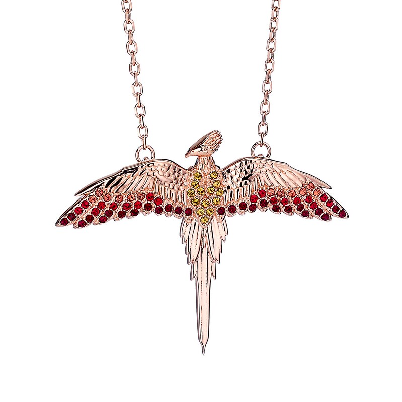 Main Image 1 of Harry Potter Rose Gold Plated Sterling Silver Red Crystal Fawkes Pendant