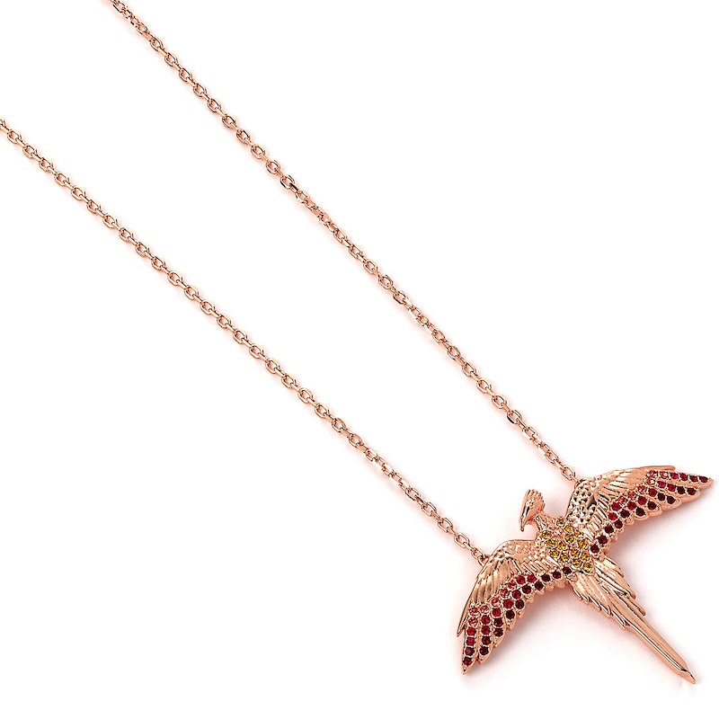 Main Image 2 of Harry Potter Rose Gold Plated Sterling Silver Red Crystal Fawkes Pendant