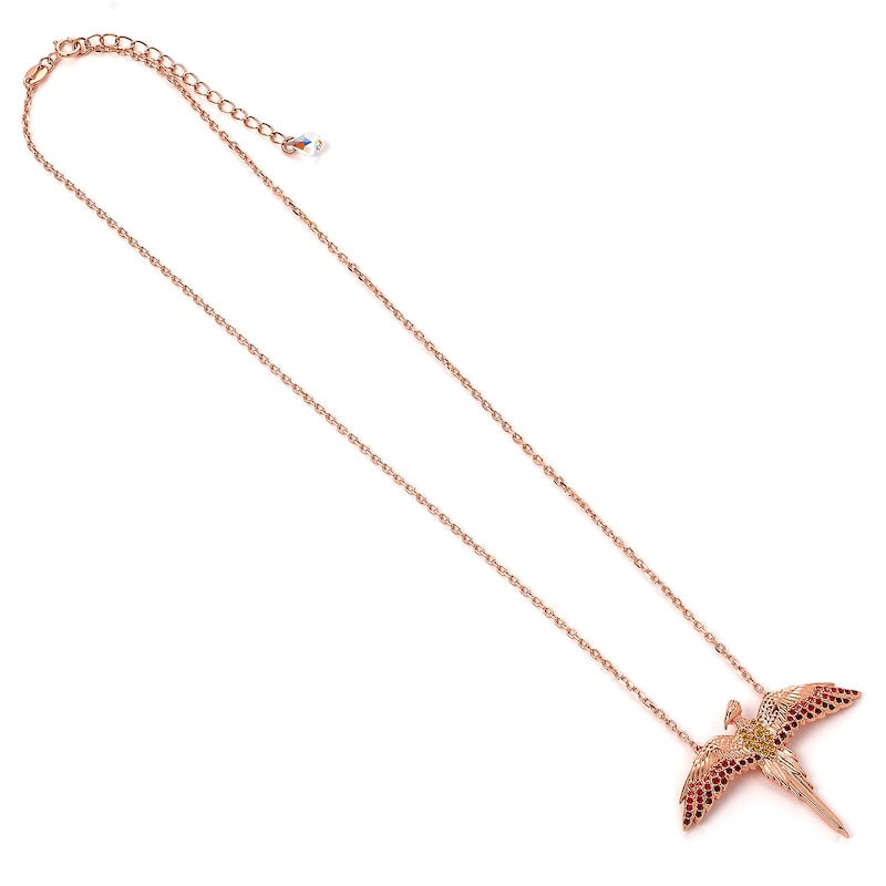 Main Image 3 of Harry Potter Rose Gold Plated Sterling Silver Red Crystal Fawkes Pendant