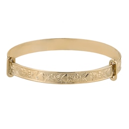 Children's 9ct Yellow Gold Heart & Flower Expander Bangle
