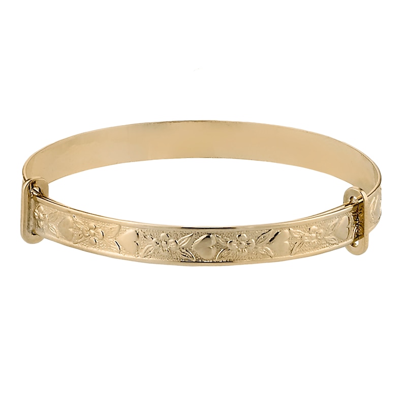 Children's 9ct Gold Heart & Flower Expander Bangle