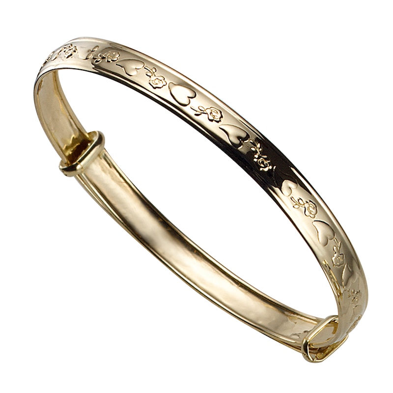 Main Image 1 of Children's 9ct Yellow Gold Heart & Rose Expander Bangle