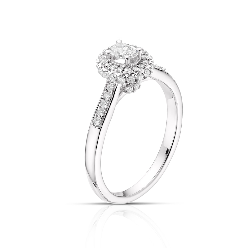 9ct White Gold 0.40ct Total Diamond Oval Cut Halo Ring