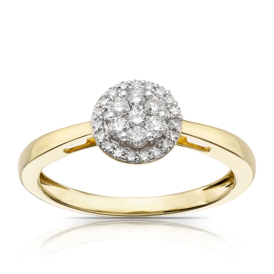 Engagement Ring 9ct Yellow Gold Round Cluster 0.25ct Diamond Ring