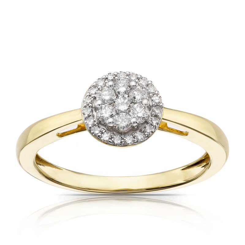 Main Image 1 of 9ct Yellow Gold 0.25ct Total Diamond Round Cluster Ring