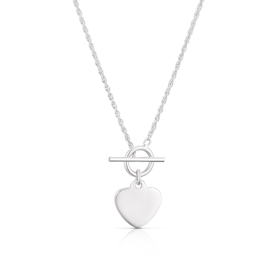 Sterling Silver T-Bar Heart Rope Chain Pendant Necklace