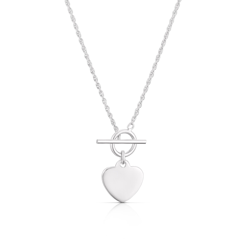 Main Image 1 of Sterling Silver T-Bar Heart Rope Chain Pendant Necklace