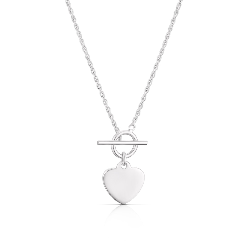 Sterling Silver T-Bar Heart Rope Chain Pendant Necklace