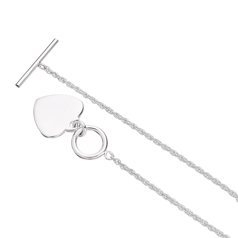 Main Image 3 of Sterling Silver T-Bar Heart Rope Chain Pendant Necklace