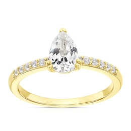 Sterling Silver & 18ct Gold Plated Vermeil Created White Sapphire Pear Cut Ring