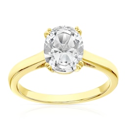 Sterling Silver & 18ct Gold Plated Vermeil Created White Sapphire Oval Shape Solitaire Ring