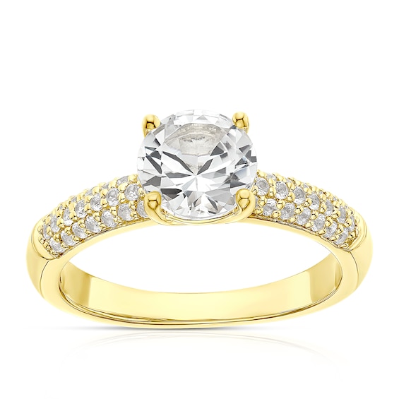 Sterling Silver and 18ct Gold Plated Vermeil Created White Sapphire Round Solitaire Ring